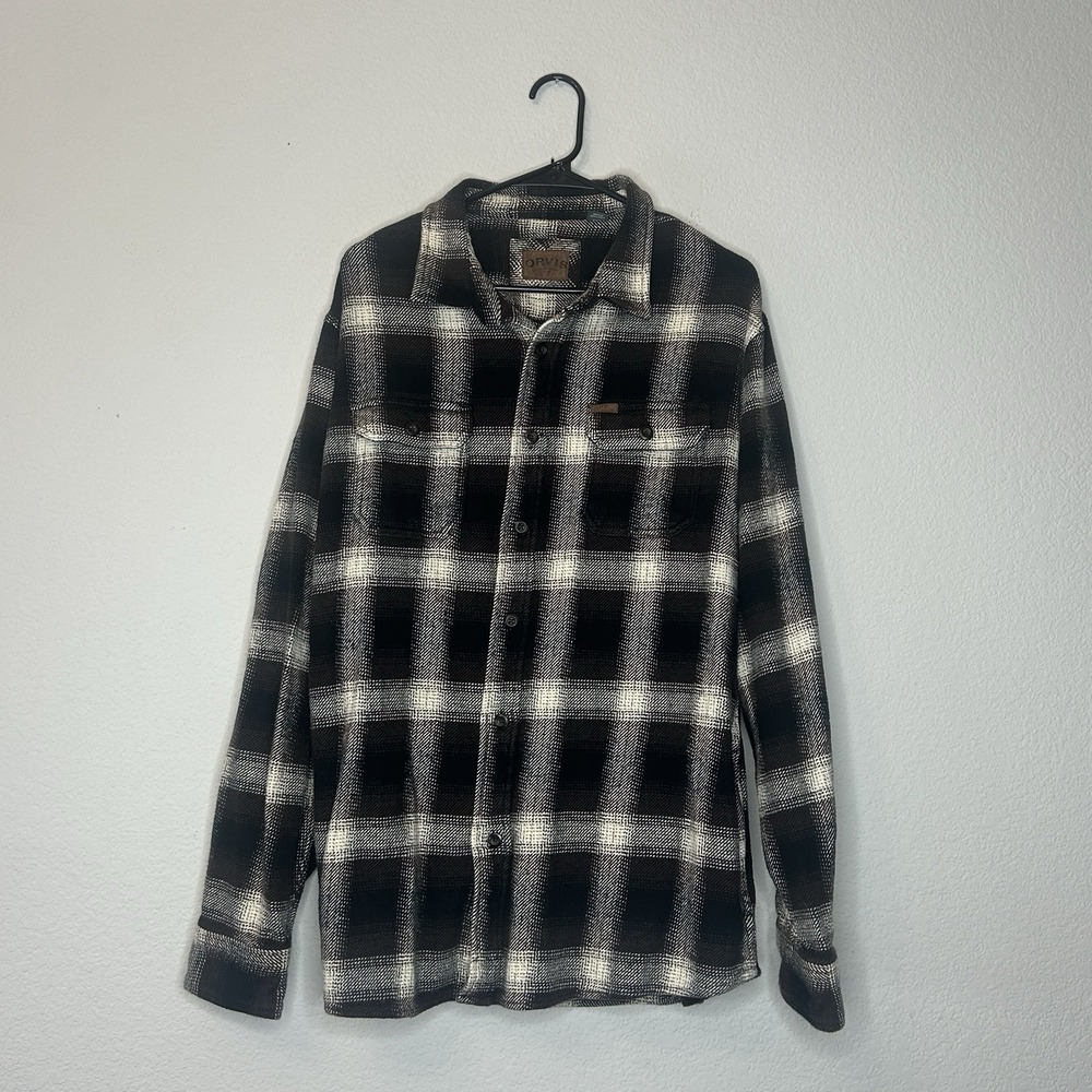 Orvis Men's Heavyweight Brown Multicolor Flannel Shirt Jacket Shacket Size L
